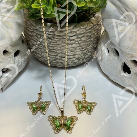 Green Butterfly set (gold plated) - Picture 3 of 7